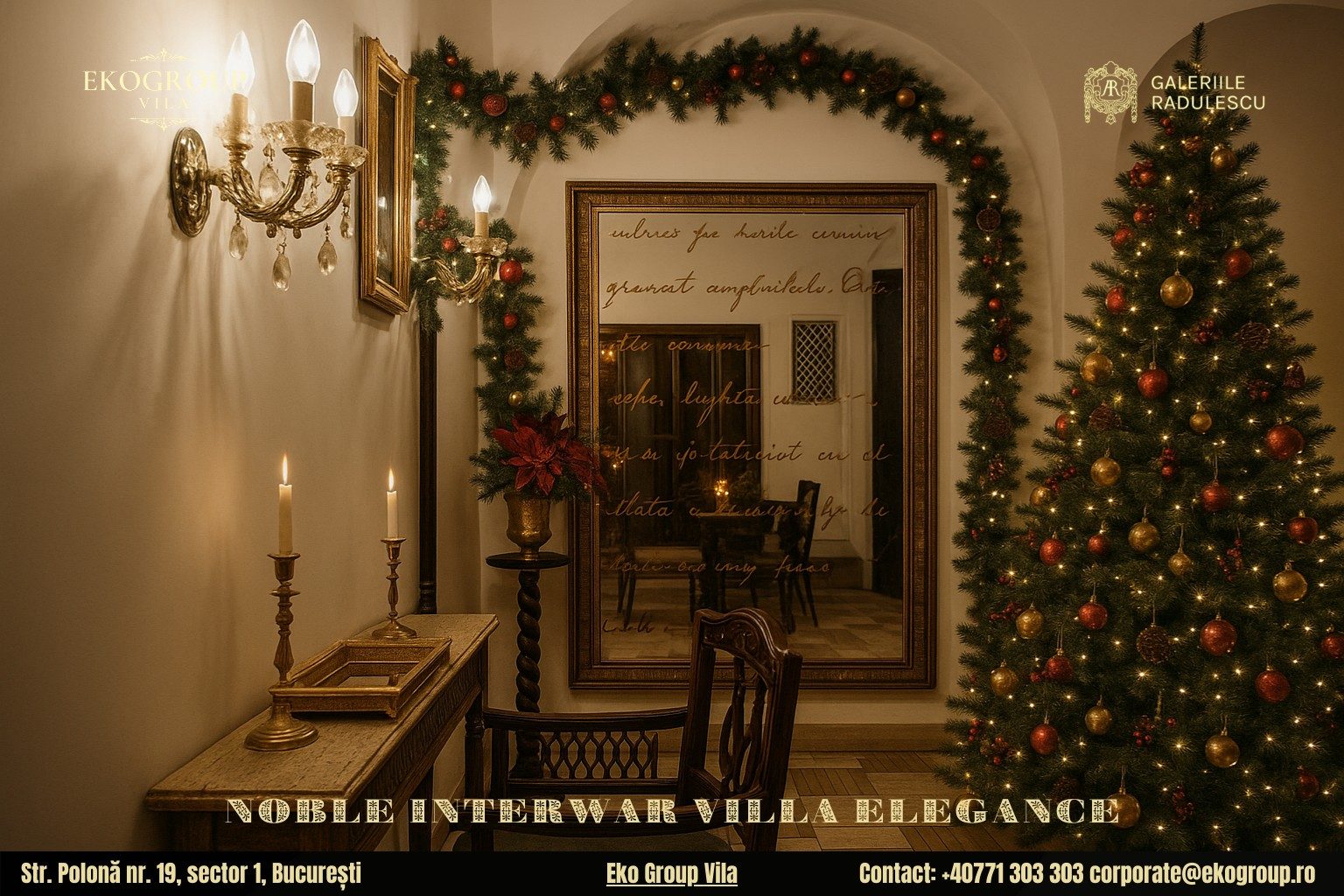 Decoratiuni de Craciun cu aer interbelic: eleganța nobilă a Eko Group Vila în atmosfera Crăciunului anilor ’30